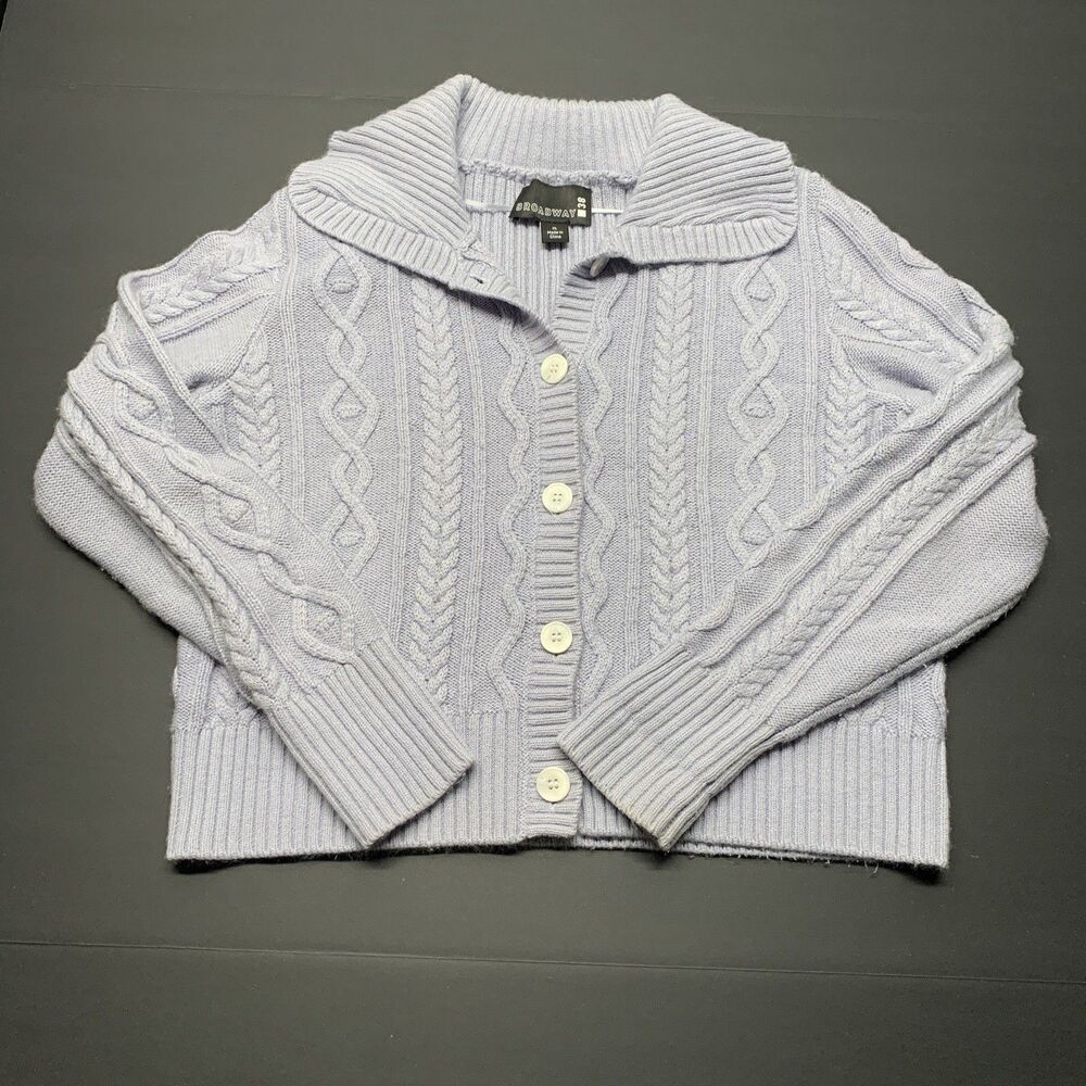 BROADWAY 38® Womens Periwinkle Cable-Knit Winter Sweater Button Front Size L-XL